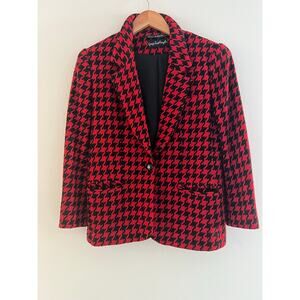 Vintage 100% Wool Giorgio Sant'Angelo Red & Black Houndstooth Blazer Size 4